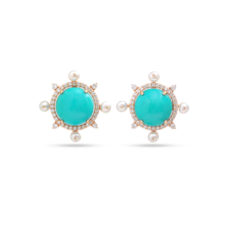 The Firoza Turquoise, Pearl & Diamond Stud Earrings