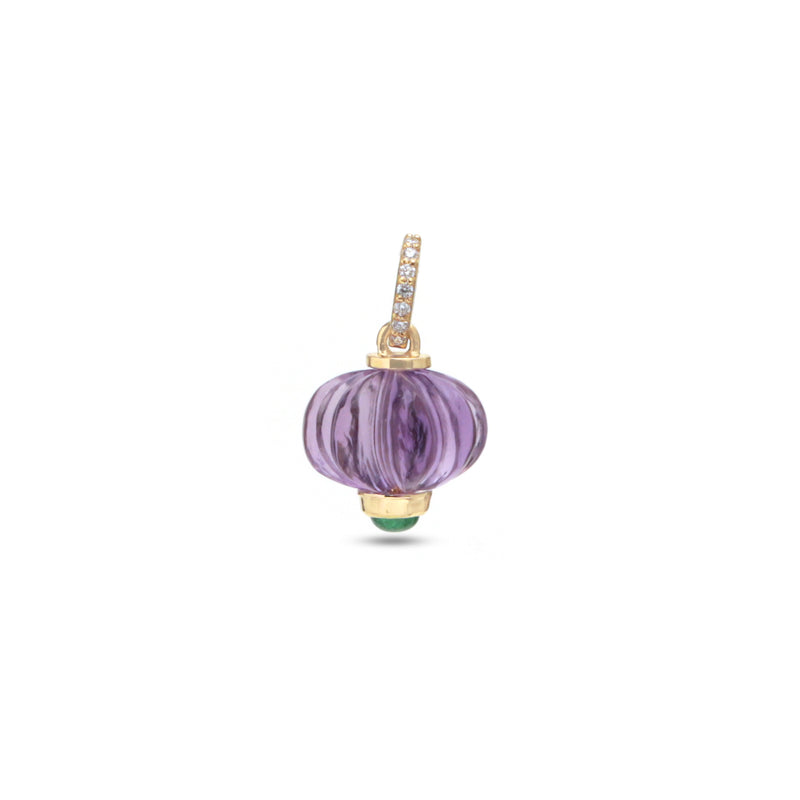 The Akash Deep Carved Amethyst & Emerald Pendant