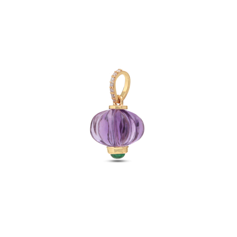 The Akash Deep Carved Amethyst & Emerald Pendant