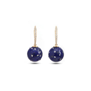 Celeste lapis lazuli drop earrings with scattered diamond accents and diamond-set gold hoops by Carat & Kin