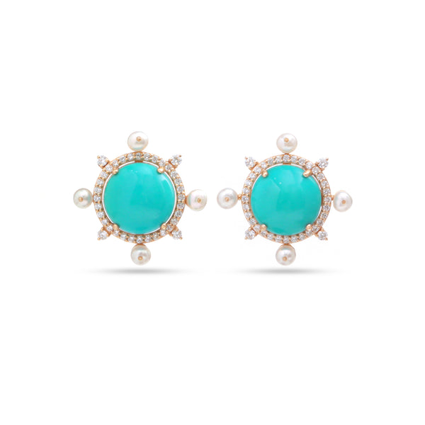 The Firoza Turquoise, Pearl & Diamond Stud Earrings