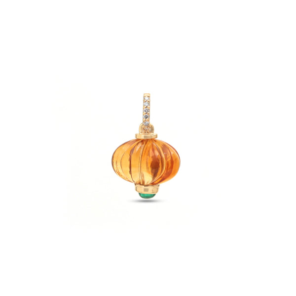 The Diya Carved Citrine & Emerald Pendant