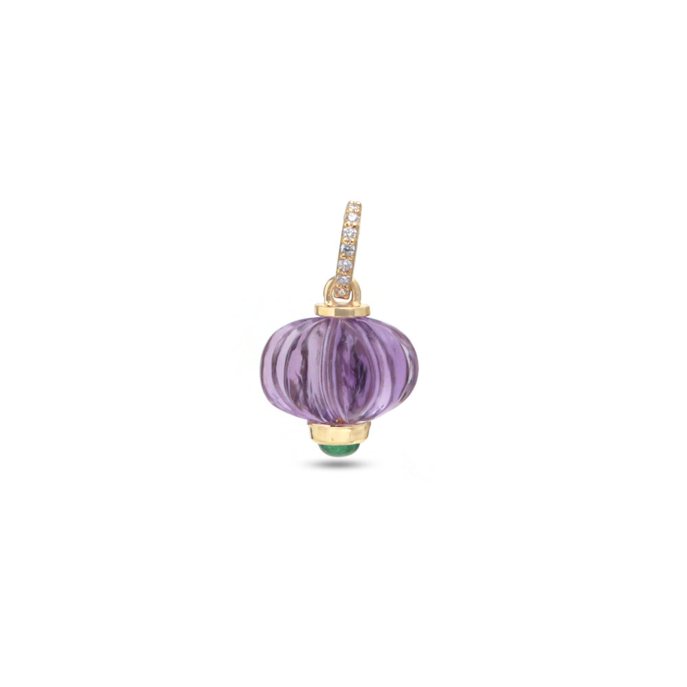 The Akash Deep Carved Amethyst & Emerald Pendant