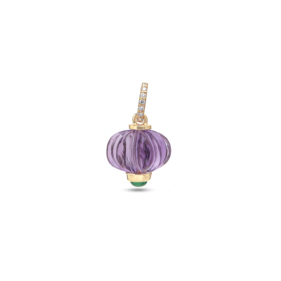 The Akash Deep Carved Amethyst & Emerald Pendant