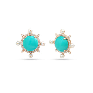 The Firoza Turquoise, Pearl & Diamond Stud Earrings