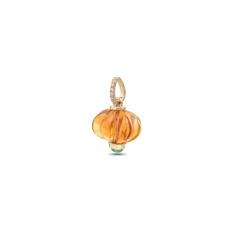 The Diya Carved Citrine & Emerald Pendant