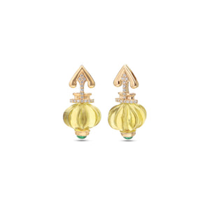 The Kalash Carved Lemon Quartz & Emerald Drop Earrings