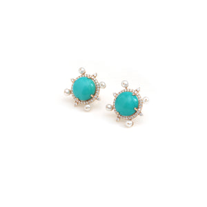 The Firoza Turquoise, Pearl & Diamond Stud Earrings