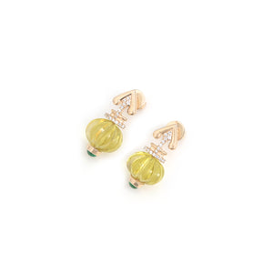 The Kalash Carved Lemon Quartz & Emerald Drop Earrings