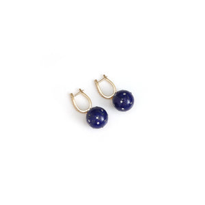 Celeste lapis lazuli drop earrings with scattered diamond accents and diamond-set gold hoops by Carat & Kin