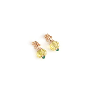 The Kalash Carved Lemon Quartz & Emerald Drop Earrings