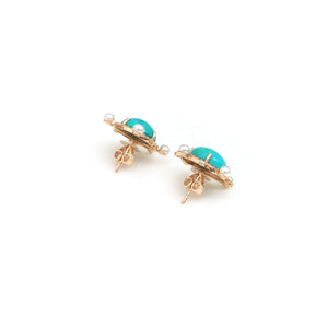 The Firoza Turquoise, Pearl & Diamond Stud Earrings