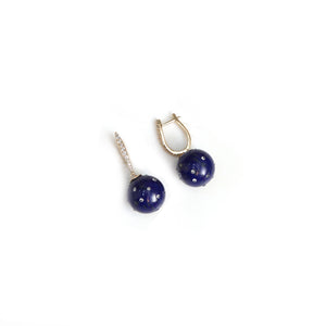 Celeste lapis lazuli drop earrings with scattered diamond accents and diamond-set gold hoops by Carat & Kin
