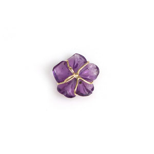 Violet Bloom carved amethyst flower pendant with emerald centre and gold detailing by Carat & Kin