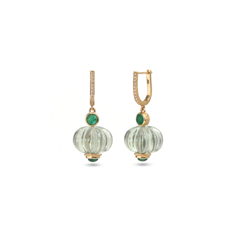 The Sawan Carved Green Amethyst & Emerald Drop Earrings