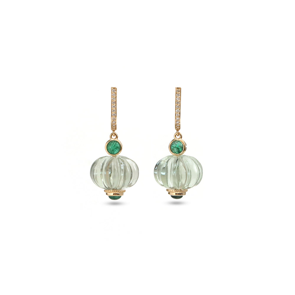The Sawan Carved Green Amethyst & Emerald Drop Earrings
