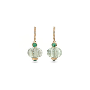 The Sawan Carved Green Amethyst & Emerald Drop Earrings