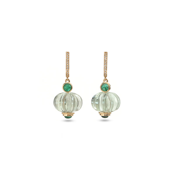 The Sawan Carved Green Amethyst & Emerald Drop Earrings
