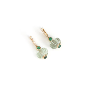 The Sawan Carved Green Amethyst & Emerald Drop Earrings