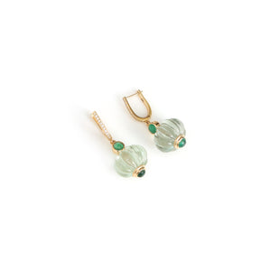 The Sawan Carved Green Amethyst & Emerald Drop Earrings