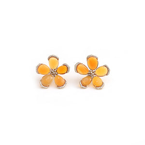 The Palash Fire Opal & Diamond Flower Earrings