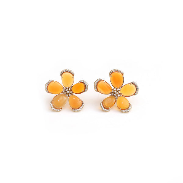 The Palash Fire Opal & Diamond Flower Earrings