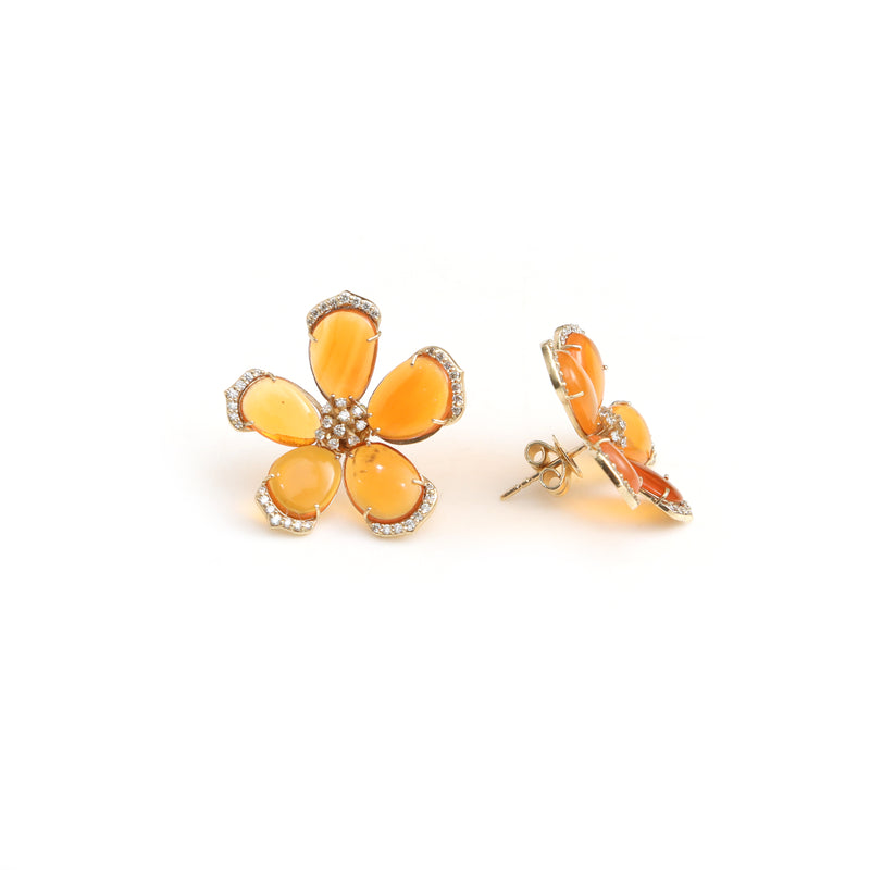 The Palash Fire Opal & Diamond Flower Earrings