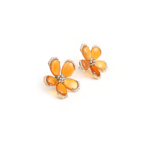 The Palash Fire Opal & Diamond Flower Earrings