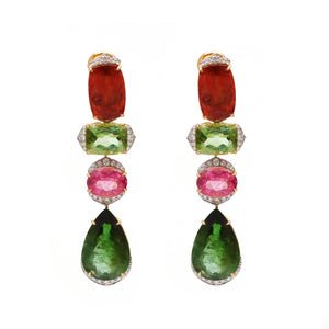 The Haveli Mixed Tourmaline & Diamond Drop Earrings