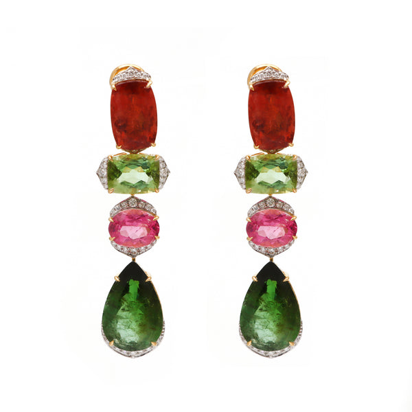 The Haveli Mixed Tourmaline & Diamond Drop Earrings