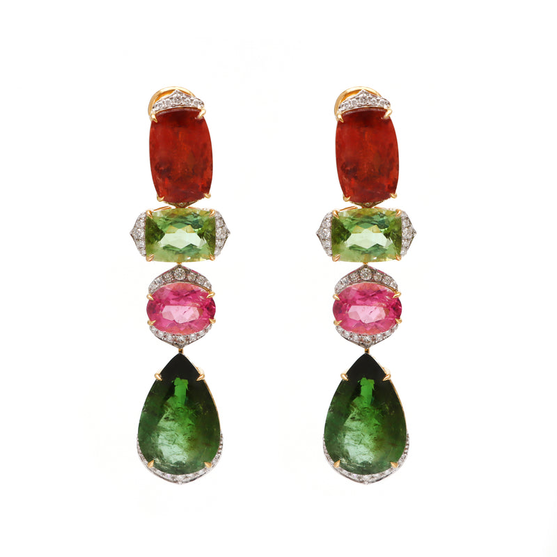 The Haveli Mixed Tourmaline & Diamond Drop Earrings