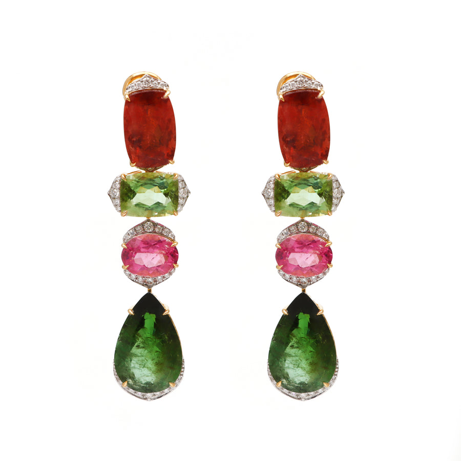 The Haveli Mixed Tourmaline & Diamond Drop Earrings