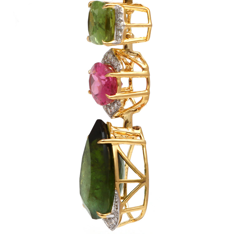 The Haveli Mixed Tourmaline & Diamond Drop Earrings