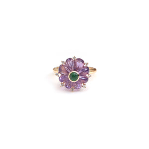 The Kachnar Carved Amethyst & Emerald Flower Ring