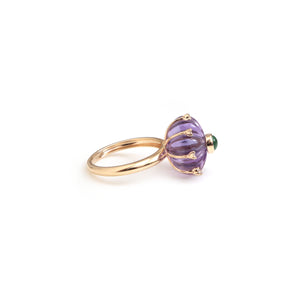 The Kachnar Carved Amethyst & Emerald Flower Ring