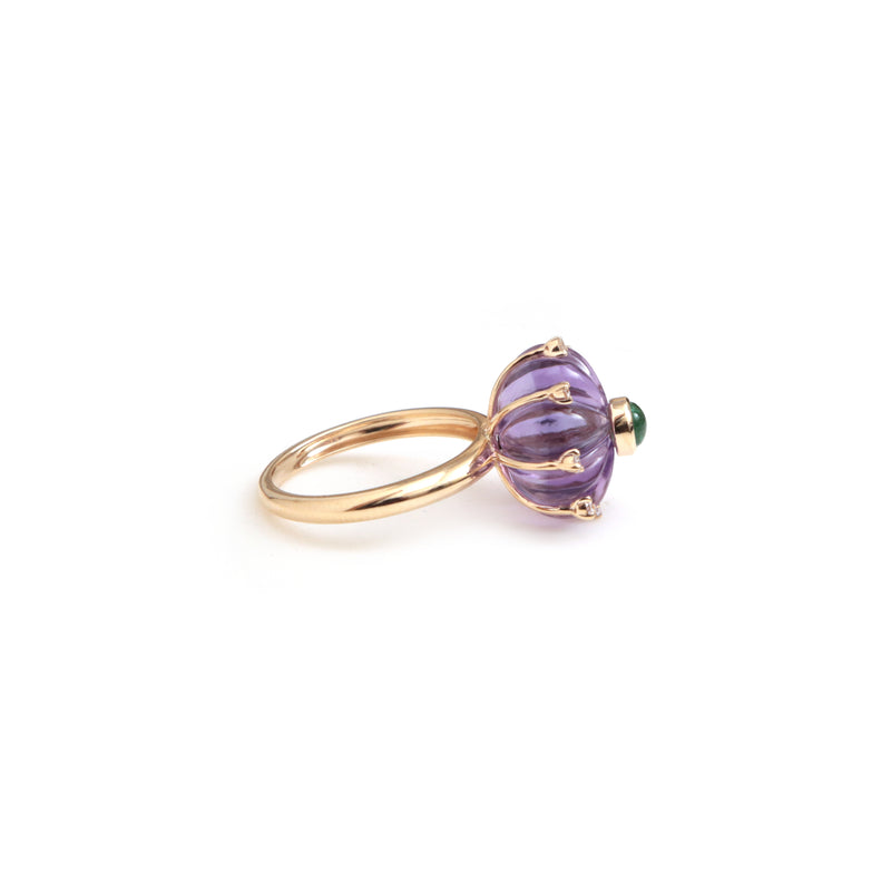 The Kachnar Carved Amethyst & Emerald Flower Ring