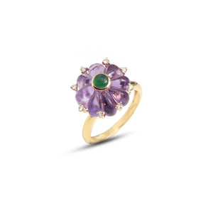 The Kachnar Carved Amethyst & Emerald Flower Ring