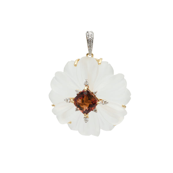 The Mogra Carved Crystal & Tourmaline Flower Pendant
