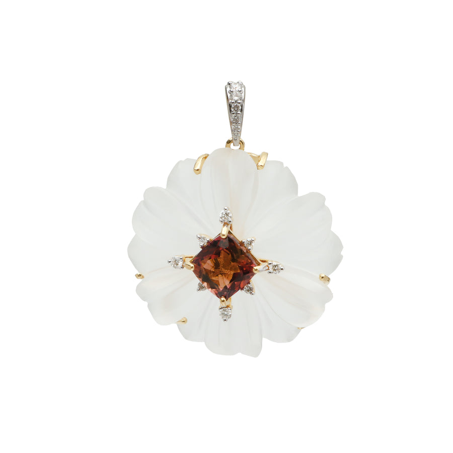 The Mogra Carved Crystal & Tourmaline Flower Pendant