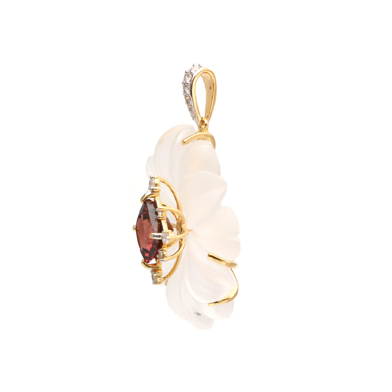 The Mogra Carved Crystal & Tourmaline Flower Pendant