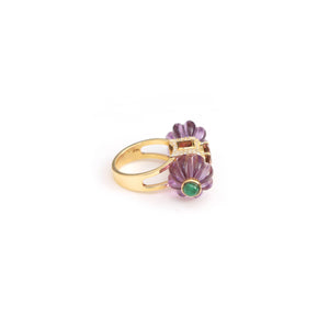 The Jharokha Carved Amethyst, Pink Tourmaline & Emerald Ring