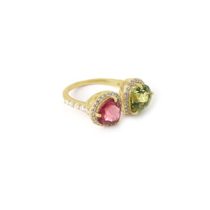 The Jodi Pink & Green Tourmaline Toi et Moi Ring