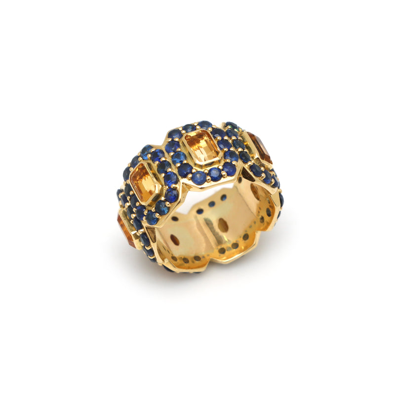 The Rangoli Citrine & Blue Sapphire Band Ring