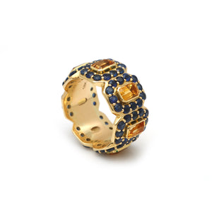 The Rangoli Citrine & Blue Sapphire Band Ring