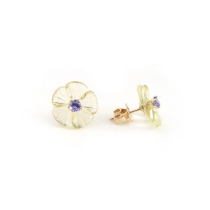 The Basant Carved Lemon Quartz & Tanzanite Flower Earrings