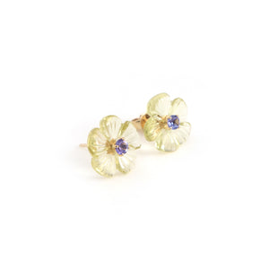 The Basant Carved Lemon Quartz & Tanzanite Flower Earrings