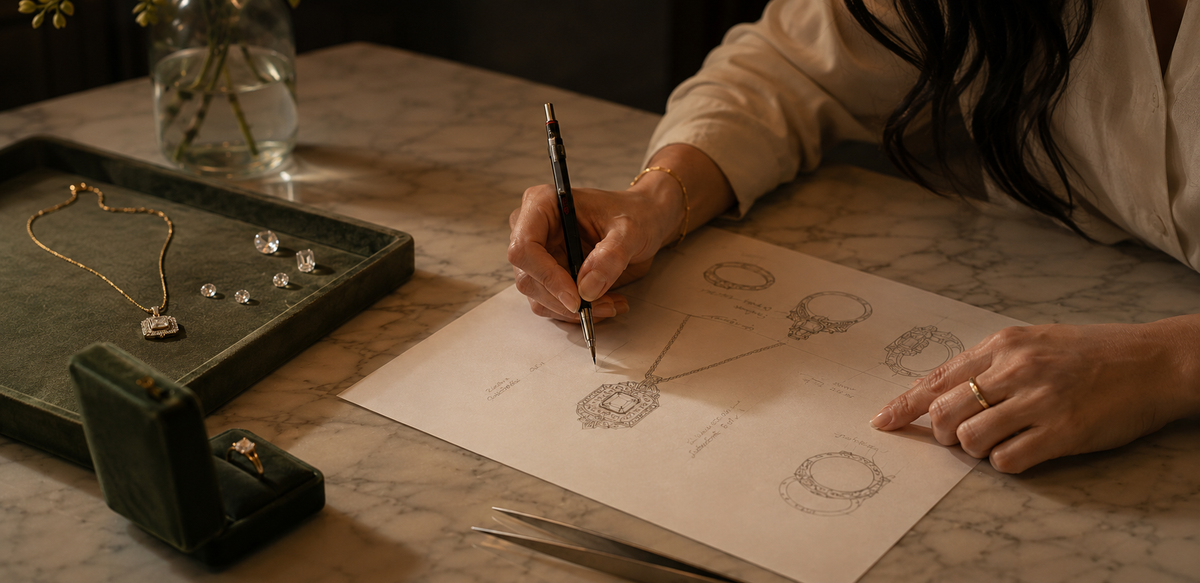 Jewellery designer sketching a custom ring